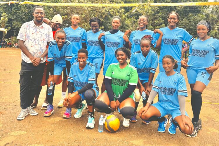 Mawanda Derrick, far left with the Nkumab University VolleyBall Team