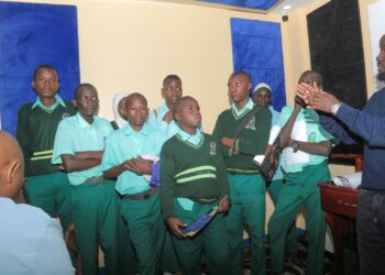 Kisaana SS students while at the eLearning studio // Joshua Baleete