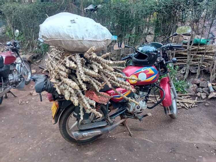 Photo: Mutaasa’s Bajaj CT125 motorcycle while in Bombo – Kalule, loaded with a consignment to be delivered to Kampala
