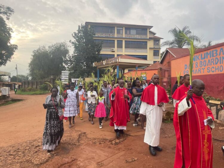 Members of Holly Family Chaplaincy trek to the chapel