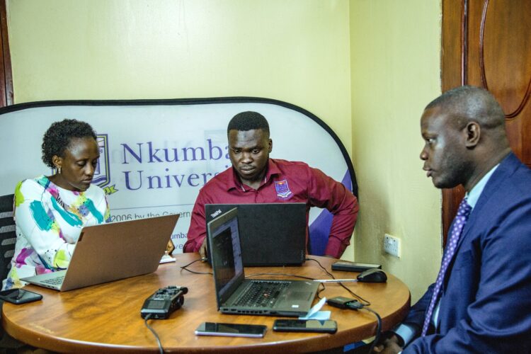 L-R; Dr. Anne Abaho, Mr. Umar Hangi and Dr. Sulaiman Bbosa during the SOSS Monthly paper presentation.