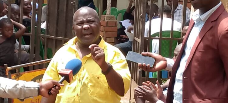 Mr. Karunga Bosco addressing the media shortly after being announced as the duly elected LC 1 Chairperson