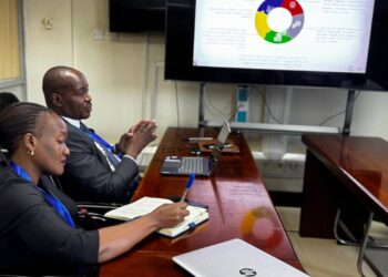 Prof. Jude Lubega , Project Lead and Madam Mary Nantumbwe During an Inception Report Presentation at UCC